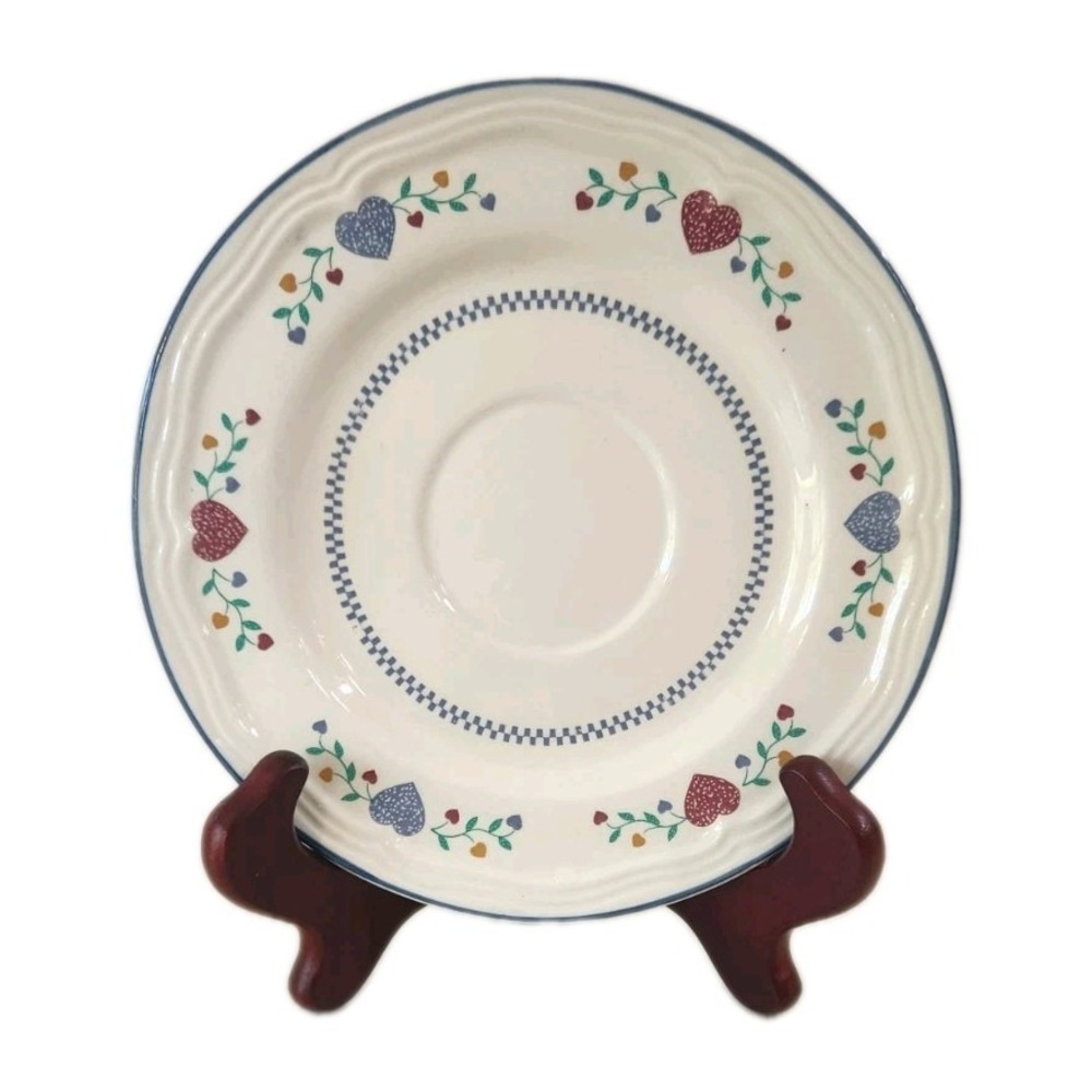 Legacy Hearts Saucer (6.75") #4006 Newcor 1989 Stoneware White Blue - Picture 2 of 5